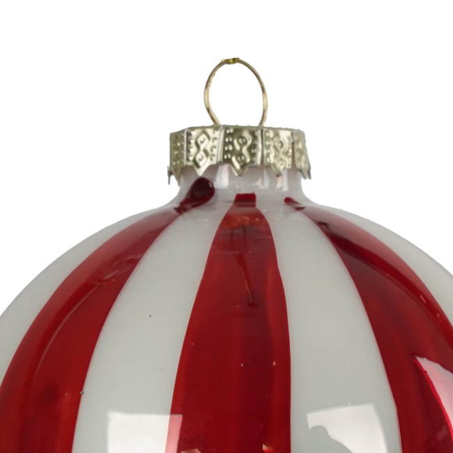 Pallina di Natale in Vetro a Righe Verticali Rosse e Bianche 2 Misure