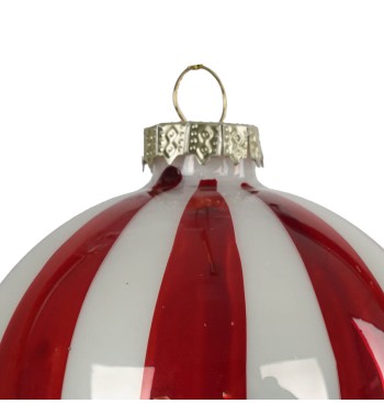 Pallina di Natale in Vetro a Righe Verticali Rosse e Bianche 2 Misure