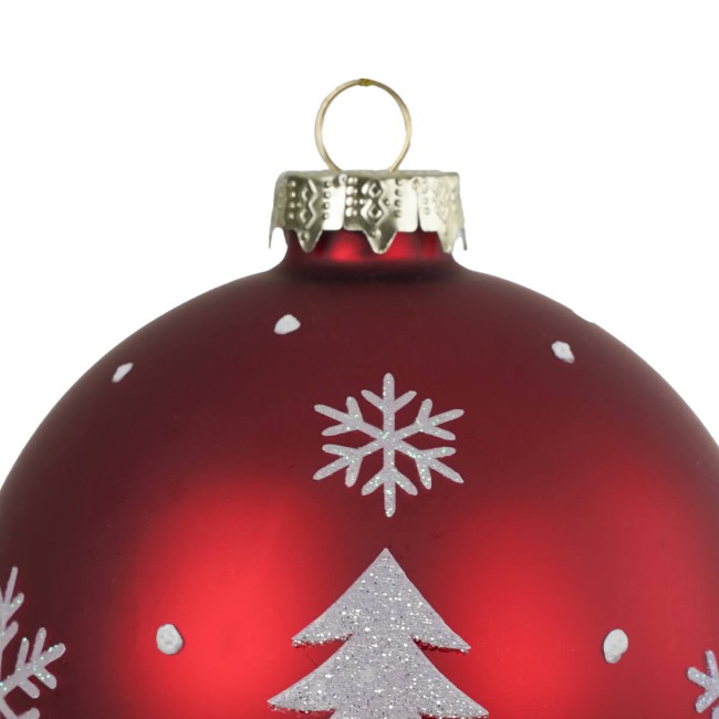 Pallina di Natale Rossa e Bianca in Vetro con Decorazioni 2 Misure