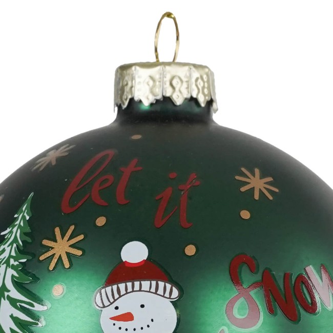 Pallina di Natale in Vetro Verde con Pupazzo di Neve 2 Misure