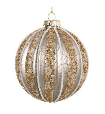 Pallina di Natale in Vetro con Righe Glitter Oro 2 Misure