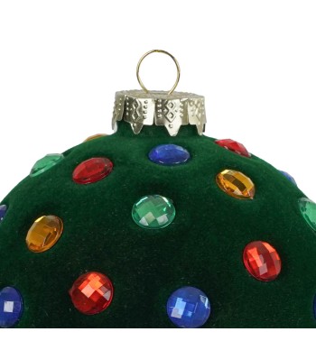 Pallina di Natale in Vetro Rivestita in Velluto Verde 2 Misure