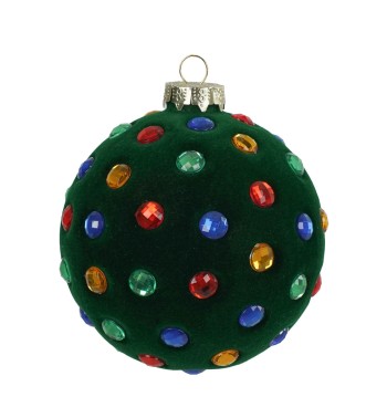 Pallina di Natale in Vetro Rivestita in Velluto Verde 2 Misure