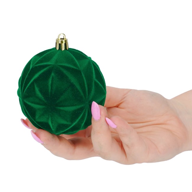 Palle di Natale in Plastica e Velluto D.8 cm Conf. da 6 Pz