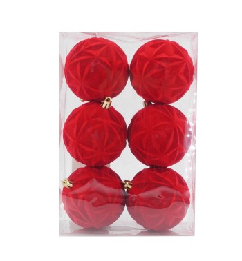 Palle di Natale in Plastica e Velluto D.8 cm Conf. da 6 Pz