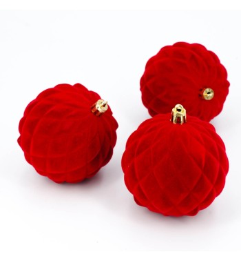 Palle di Natale in Plastica e Velluto D.8 cm Conf. da 6 Pz