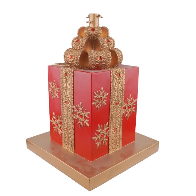 Base per Albero di Natale a Forma di Pacco Regalo in Resina H.61 cm