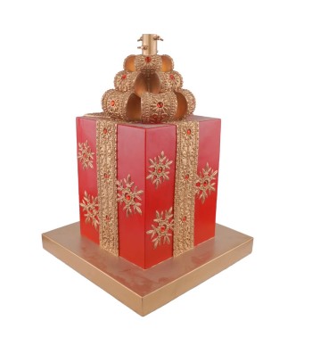 Base per Albero di Natale a Forma di Pacco Regalo in Resina H.61 cm