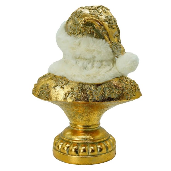 Busto di Babbo Natale in Resina Bianco e Oro H. 32 cm