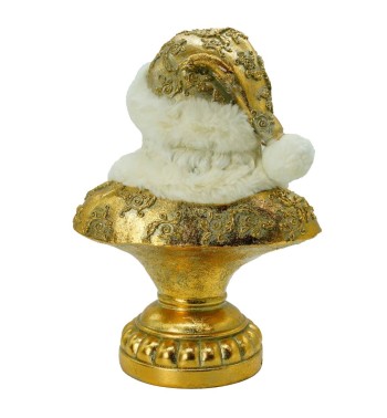 Busto di Babbo Natale in Resina Bianco e Oro H. 32 cm