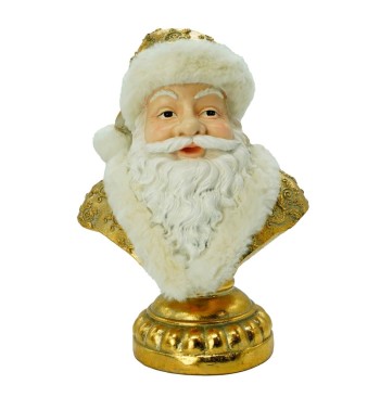 Busto di Babbo Natale in Resina Bianco e Oro H. 32 cm