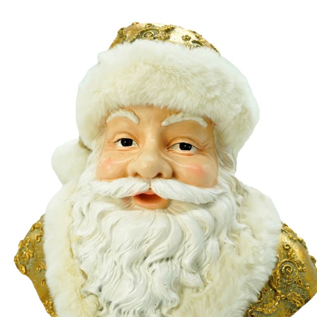 Busto di Babbo Natale in Resina Bianco e Oro H. 32 cm