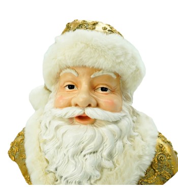 Busto di Babbo Natale in Resina Bianco e Oro H. 32 cm