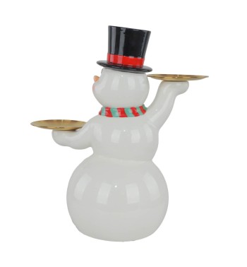 Pupazzo di Neve Natalizio con Piattini Oro in Resina H.41,2 cm Pupazzo di Neve Natalizio con Piattini Oro in Resina H.41,2 cm