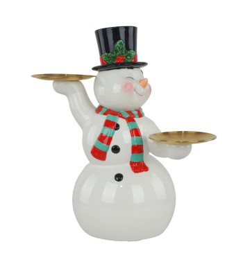 Pupazzo di Neve Natalizio con Piattini Oro in Resina H.41,2 cm Pupazzo di Neve Natalizio con Piattini Oro in Resina H.41,2 cm