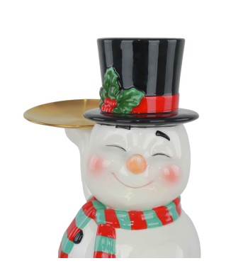 Pupazzo di Neve Natalizio con Piattini Oro in Resina H.41,2 cm Pupazzo di Neve Natalizio con Piattini Oro in Resina H.41,2 cm