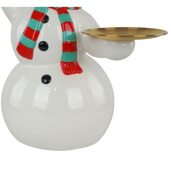 Pupazzo di Neve Natalizio con Piattini Oro in Resina H.41,2 cm Pupazzo di Neve Natalizio con Piattini Oro in Resina H.41,2 cm