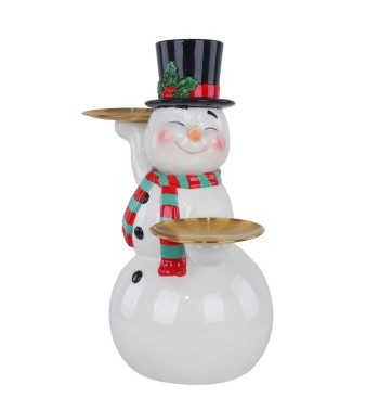 Pupazzo di Neve Natalizio con Piattini Oro in Resina H.41,2 cm Pupazzo di Neve Natalizio con Piattini Oro in Resina H.41,2 cm