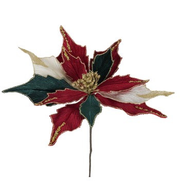 Poinsettia Natalizia in Velluto Rosso, Verde e Oro