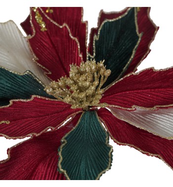 Poinsettia Natalizia in Velluto Rosso, Verde e Oro