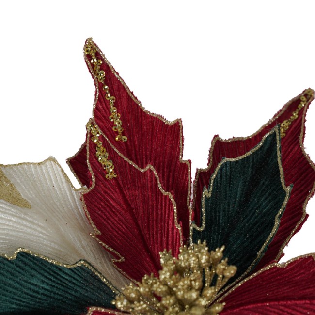 Poinsettia Natalizia in Velluto Rosso, Verde e Oro