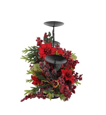 Candelabro con Bacche, Foglie e Stella di Natale H.50 cm Candelabro con Bacche, Foglie e Stella di Natale H.50 cm