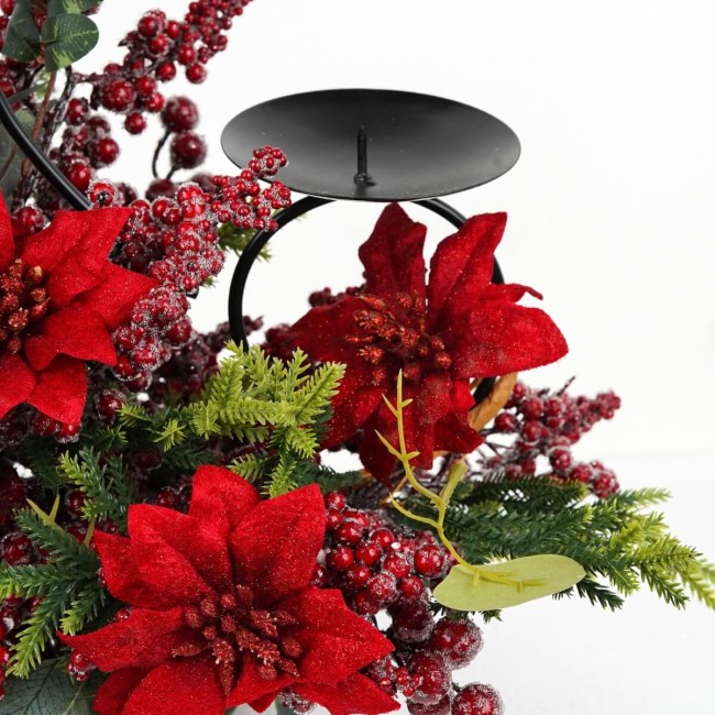 Candelabro con Bacche, Foglie e Stella di Natale H.50 cm