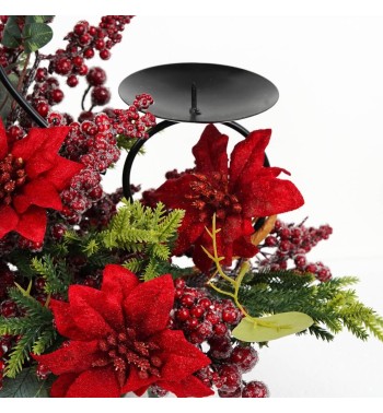 Candelabro con Bacche, Foglie e Stella di Natale H.50 cm Candelabro con Bacche, Foglie e Stella di Natale H.50 cm