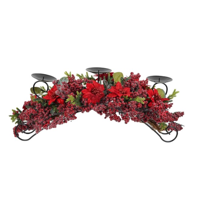 Candelabro con Bacche, Foglie e Stella di Natale L.76 cm