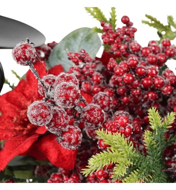 Candelabro con Bacche, Foglie e Stella di Natale L.76 cm Candelabro con Bacche, Foglie e Stella di Natale L.76 cm