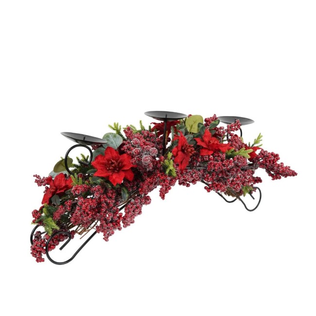 Candelabro con Bacche, Foglie e Stella di Natale L.76 cm