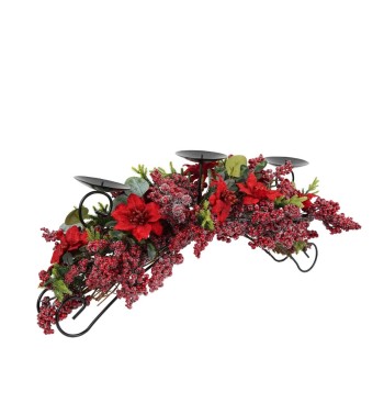 Candelabro con Bacche, Foglie e Stella di Natale L.76 cm Candelabro con Bacche, Foglie e Stella di Natale L.76 cm