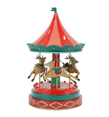 Carillon Natalizio con Renne Rosso e Verde in Resina H.26 cm