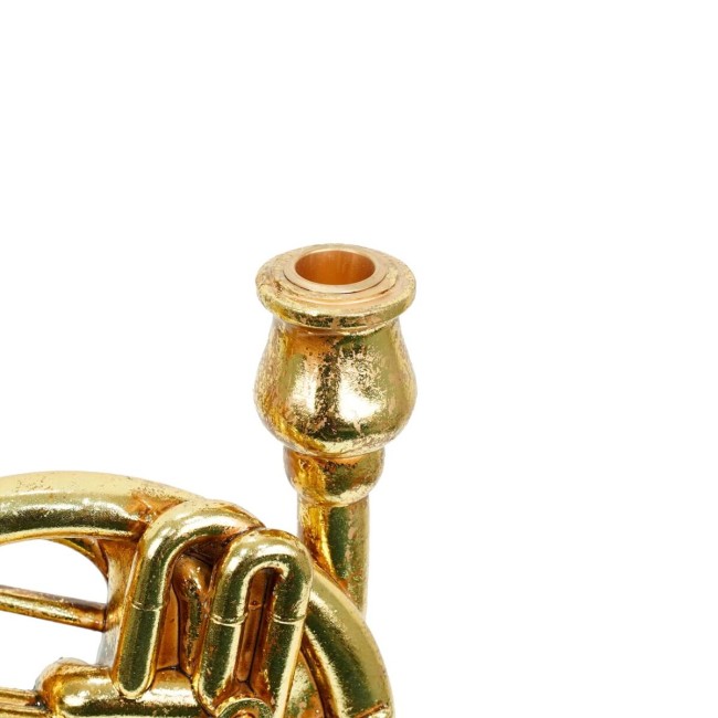 Candelabro Natalizio Corno Francese in Resina Oro H.29,5 cm