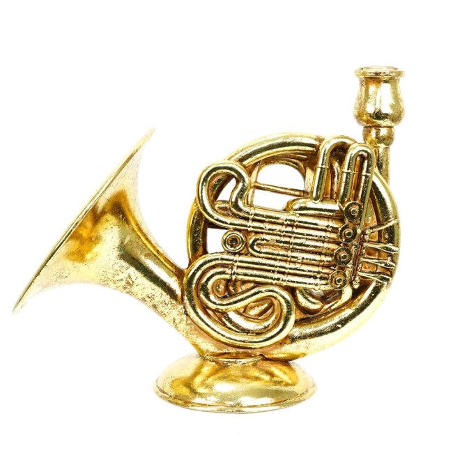 Candelabro Natalizio Corno Francese in Resina Oro H.29,5 cm