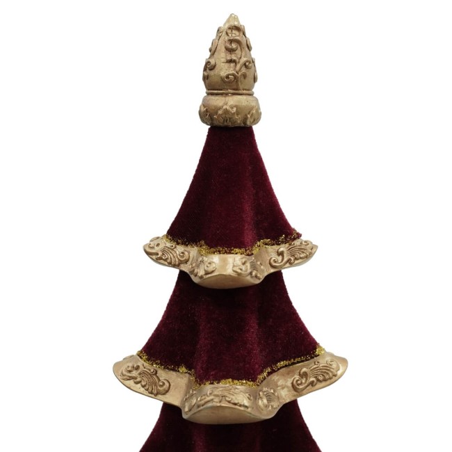 Alberello di Natale in Velluto Bordeaux e Base Oro 2 Misure