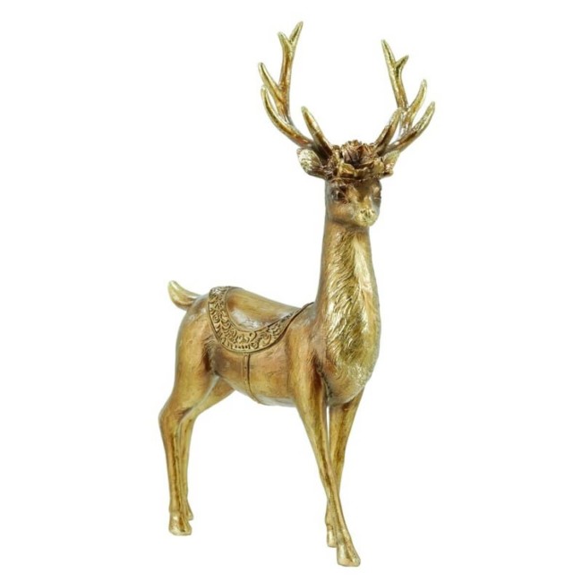 Babbo Natale con Renna Oro in Resina H.38/32 cm Set 2 Pz