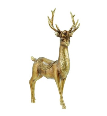 Babbo Natale con Renna Oro in Resina H.38/32 cm Set 2 Pz