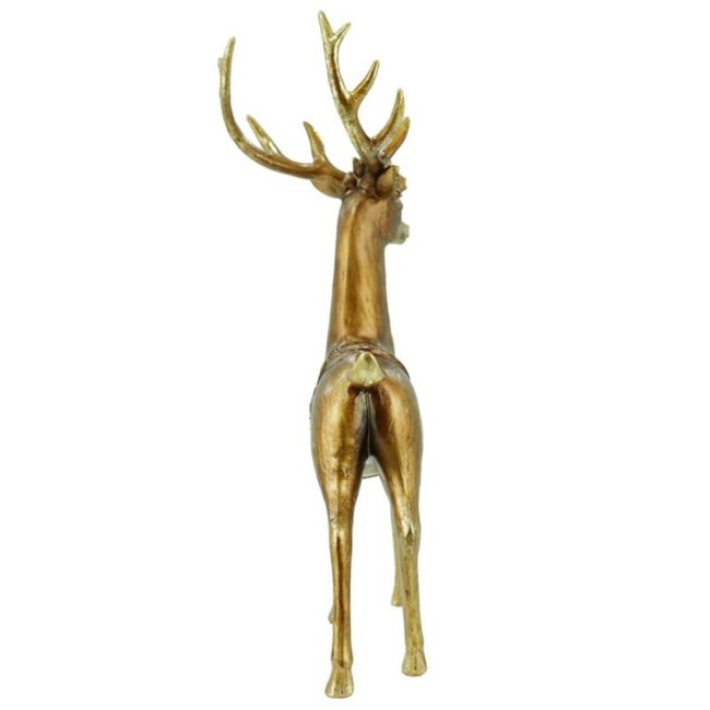 Babbo Natale con Renna Oro in Resina H.38/32 cm Set 2 Pz