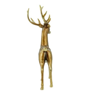 Babbo Natale con Renna Oro in Resina H.38/32 cm Set 2 Pz