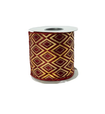 Nastro Natalizio in Velluto Rosso con Decori Oro 10 cm x 5 mt