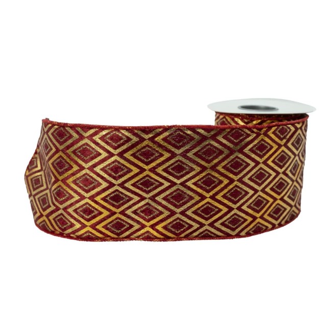 Nastro Natalizio in Velluto Rosso con Decori Oro 10 cm x 5 mt