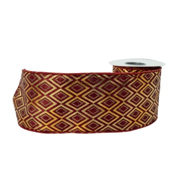 Nastro Natalizio in Velluto Rosso con Decori Oro 10 cm x 5 mt