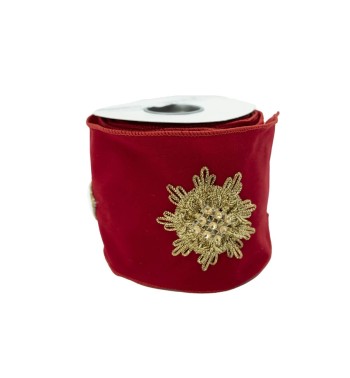 Nastro Natalizio in Velluto Rosso con Decoro Oro 10 cm x 5 m Nastro Natalizio in Velluto Rosso con Decoro Oro 10 cm x 5 m