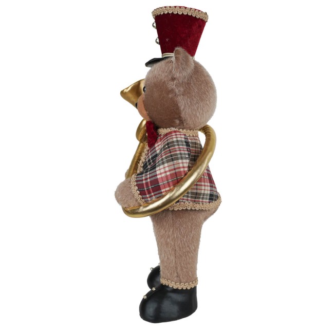 Orsetto Natalizio con Tromba in Uniforme Tartan H.45 cm