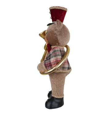 Orsetto Natalizio con Tromba in Uniforme Tartan H.45 cm