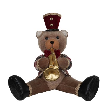 Orsetto Natalizio Seduto con Tromba H.33 cm