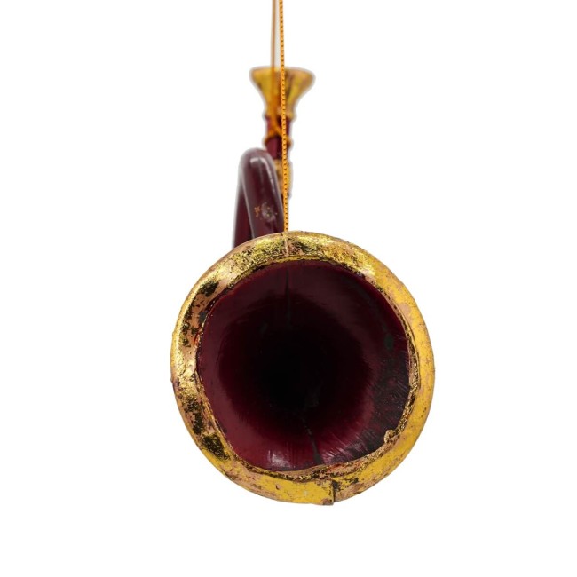 Corno Francese Natalizio da Appendere Bordeaux e Oro H.20 cm