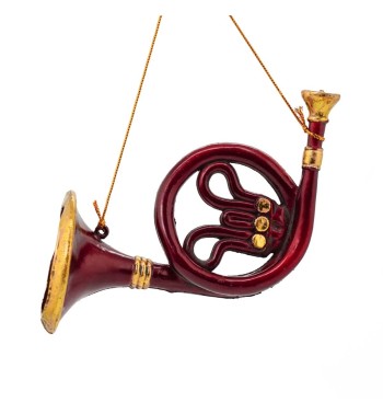 Corno Francese Natalizio da Appendere Bordeaux e Oro H.20 cm Corno Francese Natalizio da Appendere Bordeaux e Oro H.20 cm