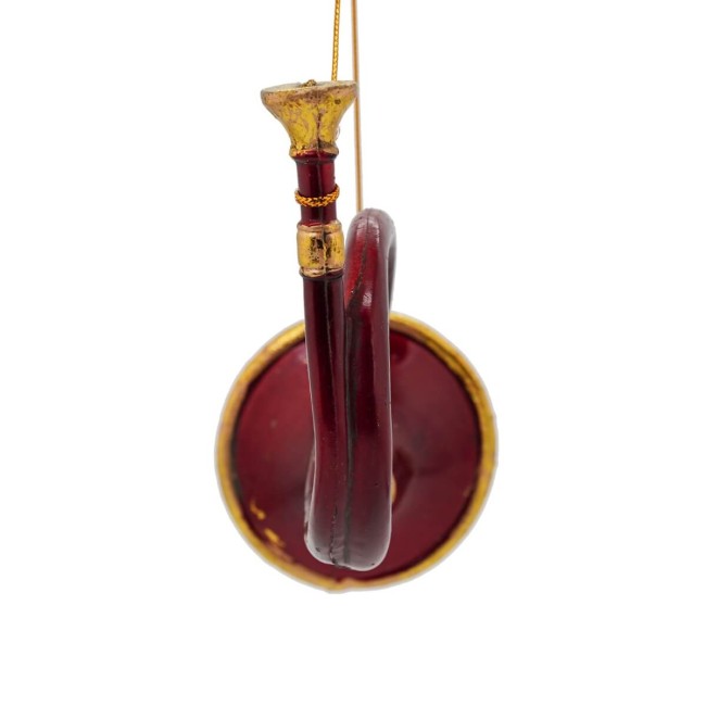 Corno Francese Natalizio da Appendere Bordeaux e Oro H.20 cm